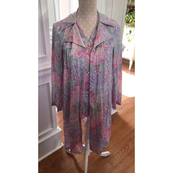 Vintage 60s Vanity Fair Floral Nylon Pajama Top Only & Robe Set Women’s Small 34 - Picture 1 of 14